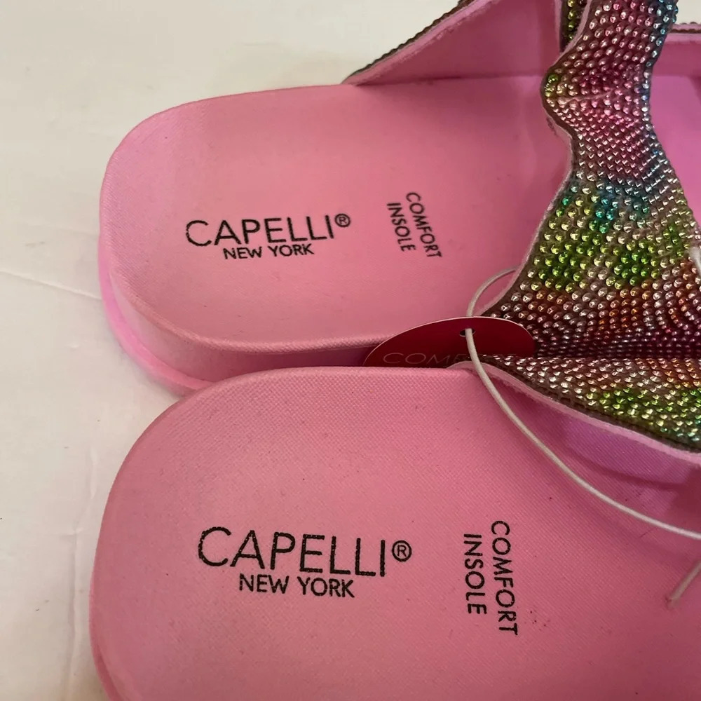 Girls Pink Shimmer Double Strap Slip-On Sandal - Picture 5 of 12